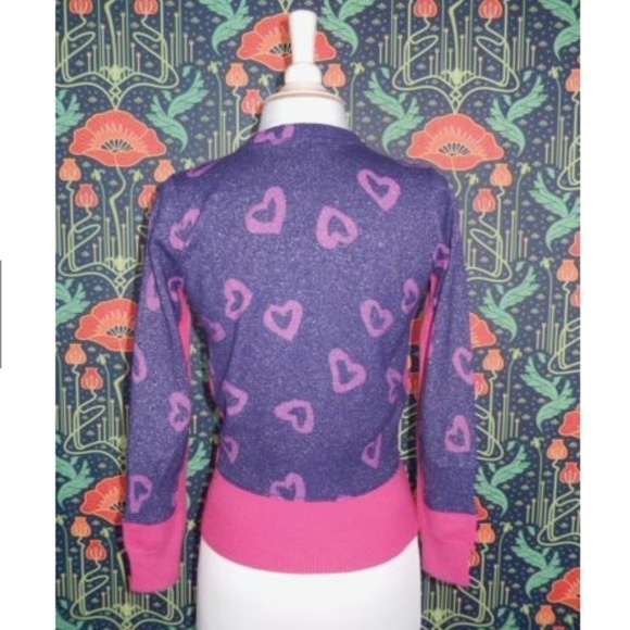 Marc By Marc Jacobs Purple Pink Heart Glitter Cardigan Sweater - Picture 6 of 6